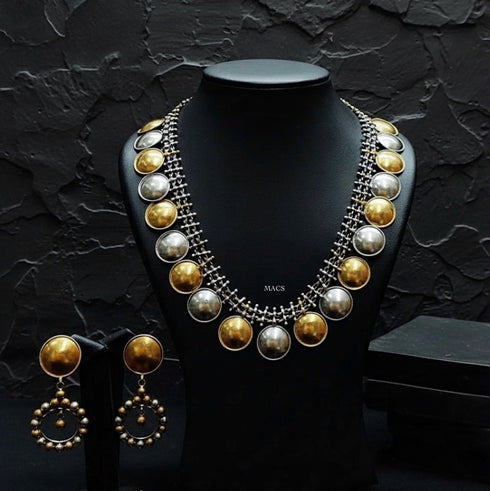 Dual tone necklace earring set